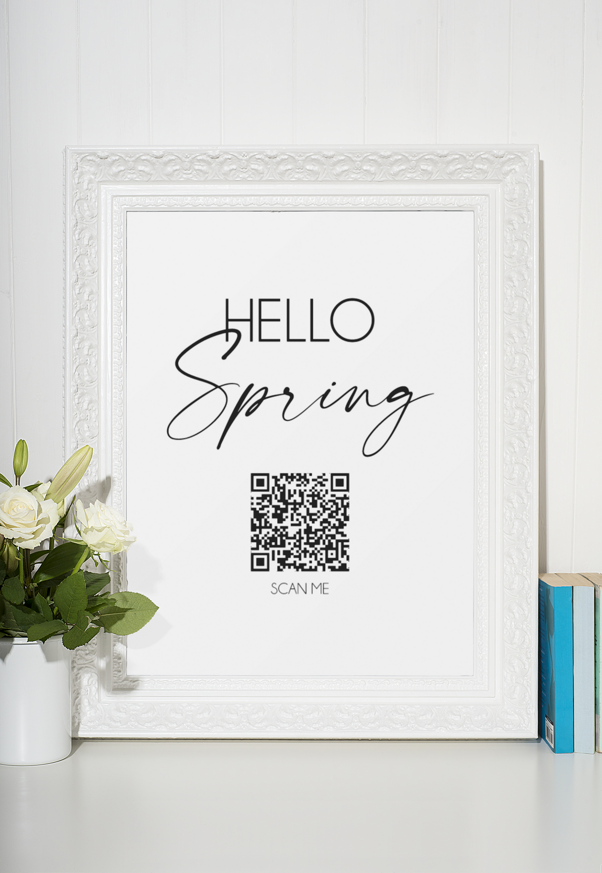 Hello Spring Simple Scan Me QR Code Wifi QR Scan Home Wall Decor Print by WinsterCreations™ Official Store