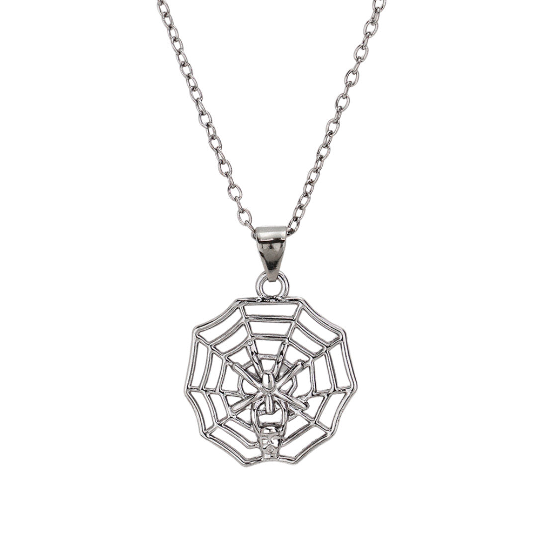 Metal Spider Cobweb Pendant Long Necklace by Madeline Love