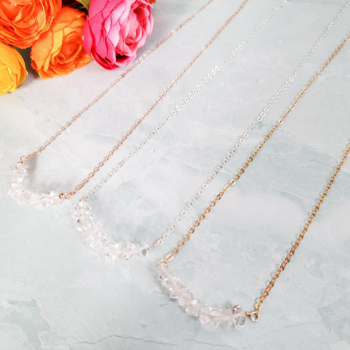 Herkimer Diamond Bar Necklace by Salt and Sparkle