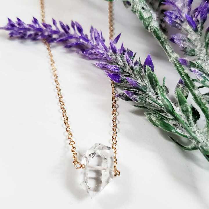 Herkimer Diamond Solitaire Crystal Quartz Necklace by Salt and Sparkle