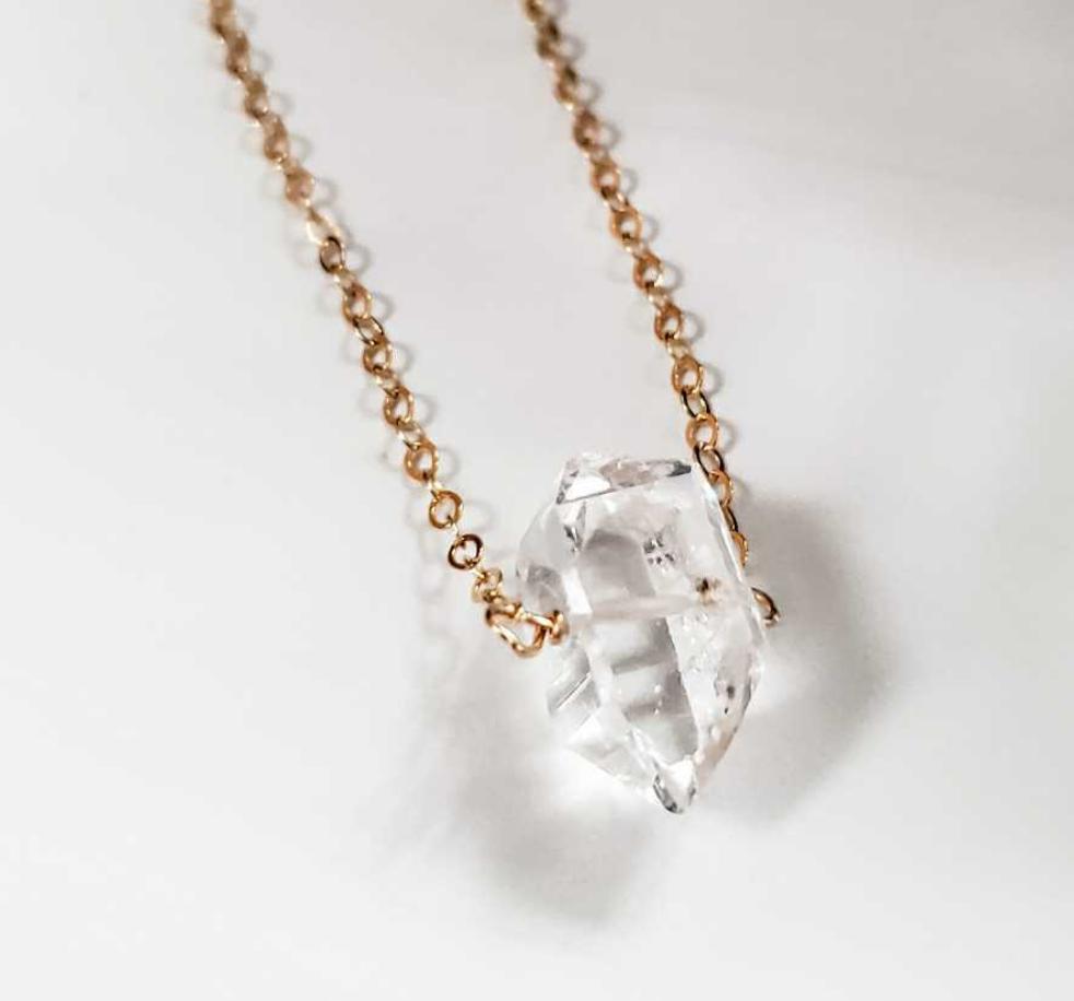 Herkimer Diamond Solitaire Crystal Quartz Necklace by Salt and Sparkle