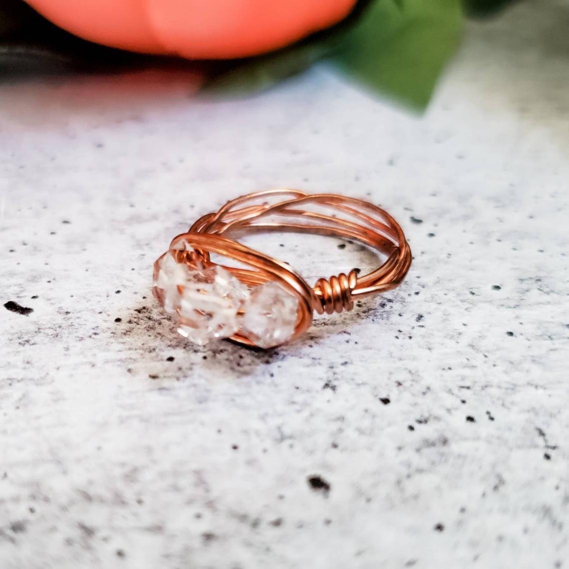 Herkimer Diamond Trio Wire Wrapped Ring by Salt and Sparkle