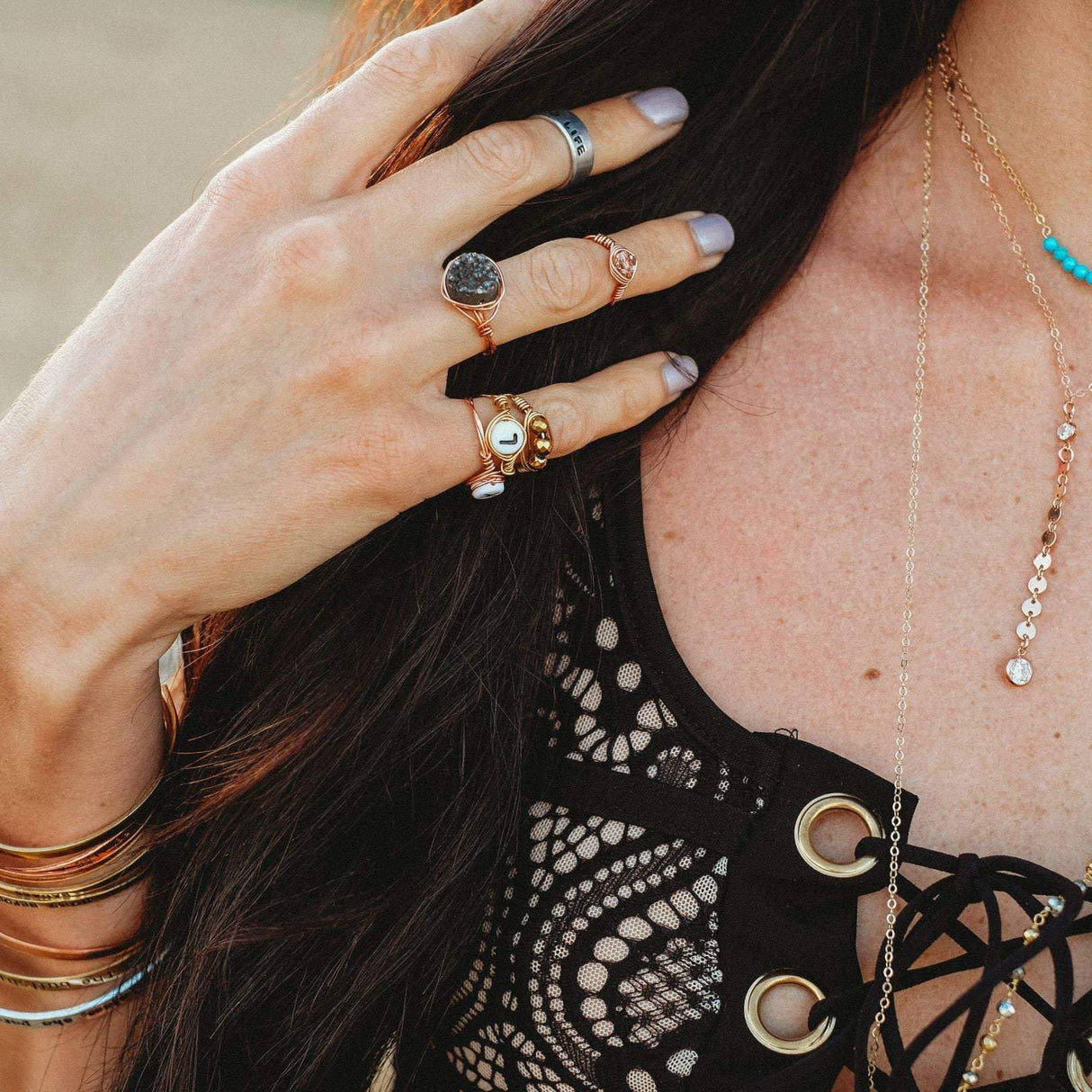 Herkimer Diamond Wire Wrapped Stacking Ring by Salt and Sparkle