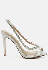 camarine diamante embellished clear high heels by London Rag