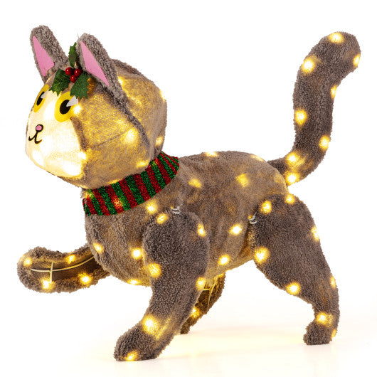 Pre-lit 88 LED Light Up 3D Cute Cat with Warm White Light and Plug