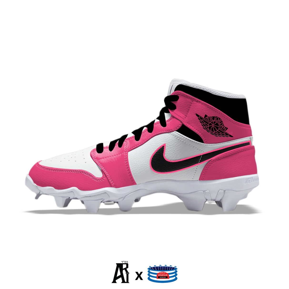 "Hot Pink" Jordan 1 Kids' Multisport Cleats by Stadium Custom Kicks