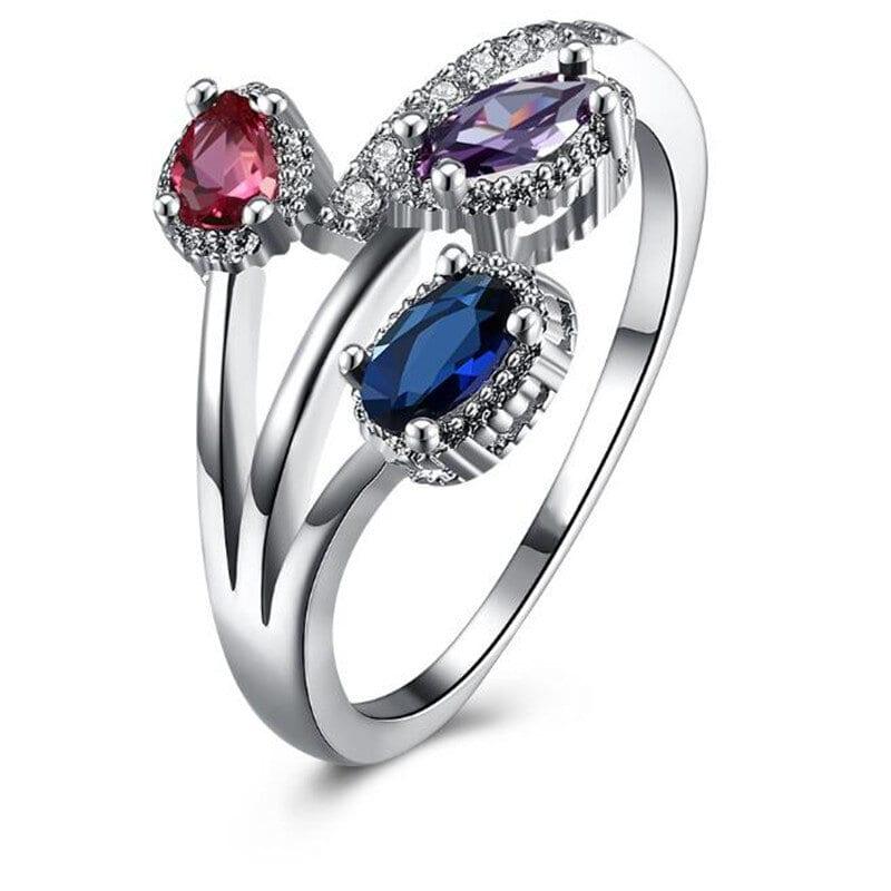 White Gold Multicolor Flower Ring for Women with Cubic Zirconia Stones by Hollywood Sensation®