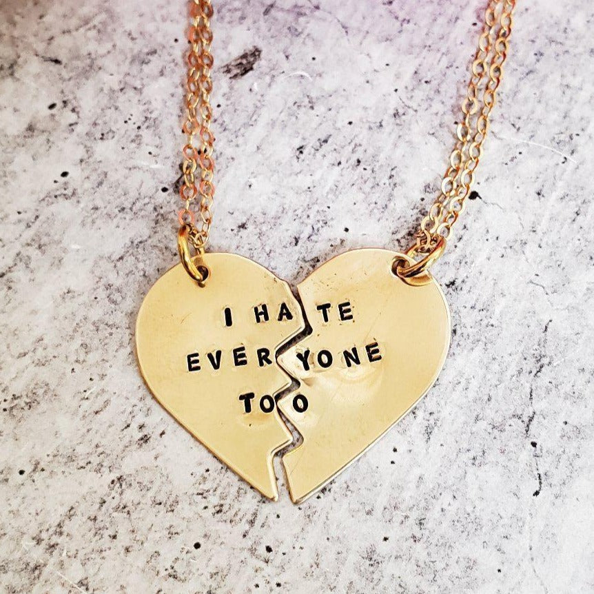 I HATE EVERYONE TOO Broken Heart Friendship Necklaces by Salt and Sparkle