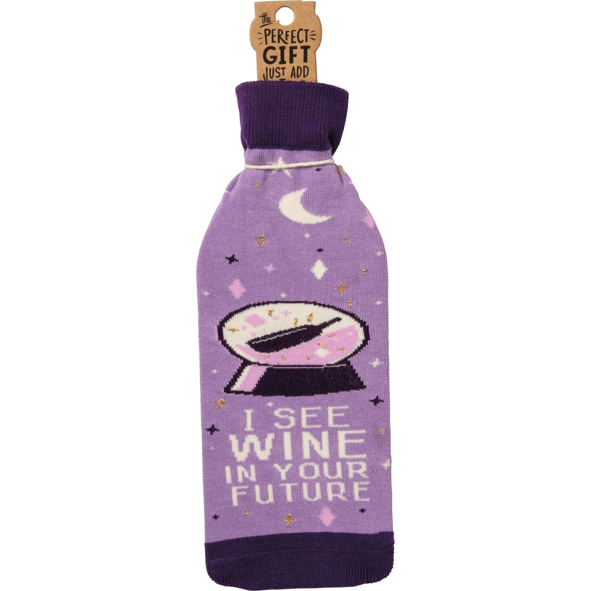 I See Wine In Your Future Knit Bottle Sock in Purple | Reusable Gift Bag for Gifting Wine by The Bullish Store