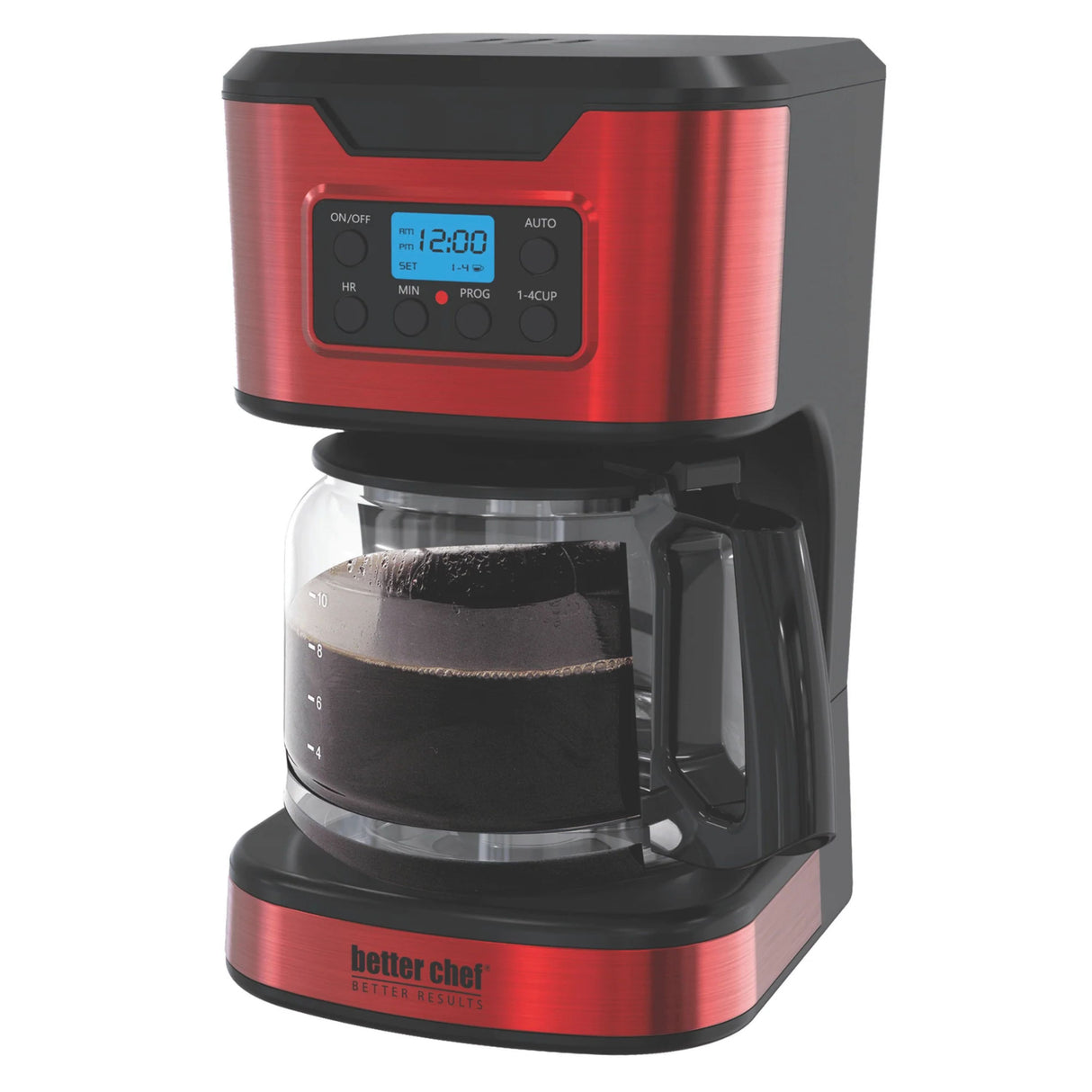 Better Chef 12-Cup Digital Programmable Coffeemaker W/Metallic Accents - Red - 12 cup