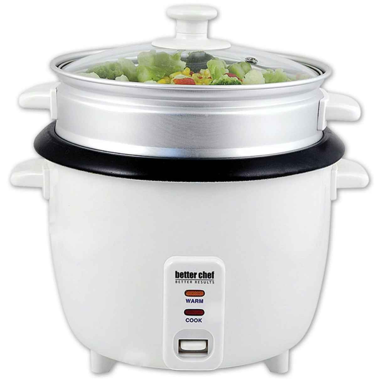 Better Chef 10-Cup Non-Stick Rice Cooker W/Steamer Attachment - White - 10 cup