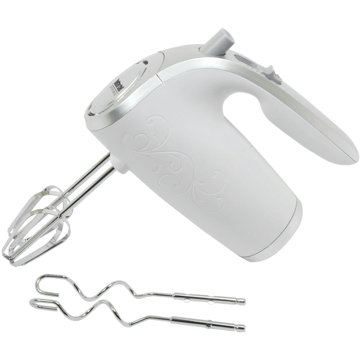 Better Chef 5-Speed 150-Watt Hand Mixer W/Silver Accents And Storage Clip - White