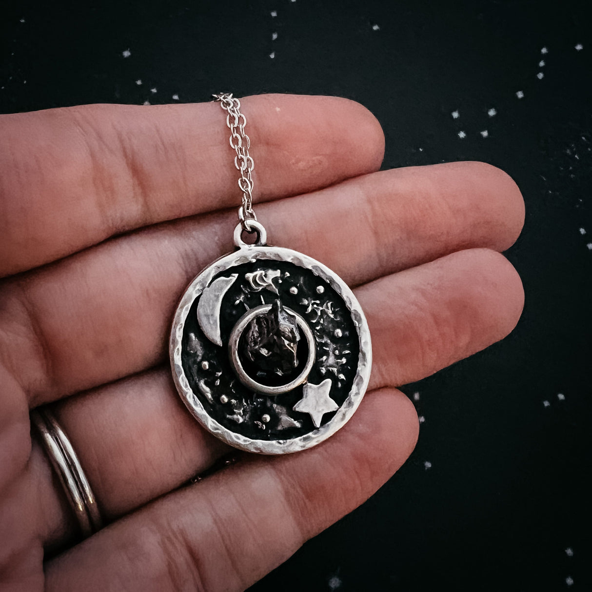 Night Sky Pendant Necklace with Authentic Meteorite by Yugen Handmade