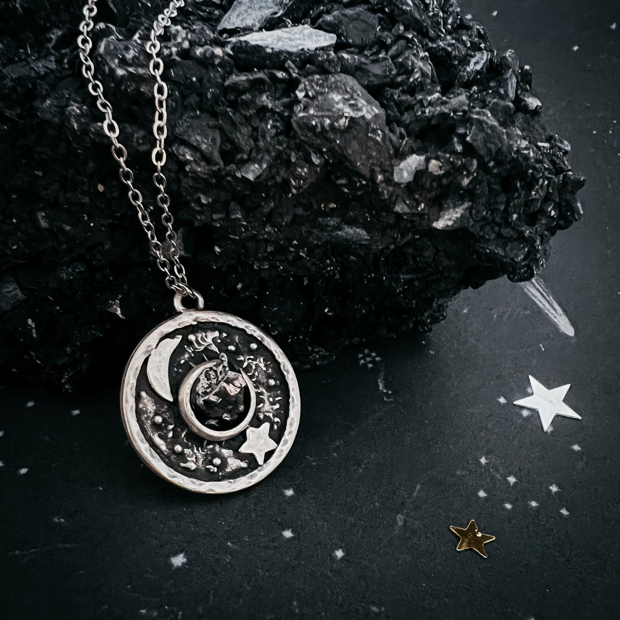 Night Sky Pendant Necklace with Authentic Meteorite by Yugen Handmade