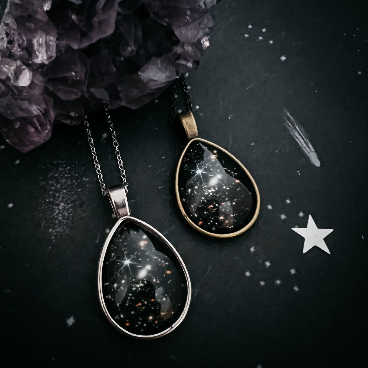 JWST Deep Field Drops in Cosmic Ocean Teardrop Necklace by Yugen Handmade