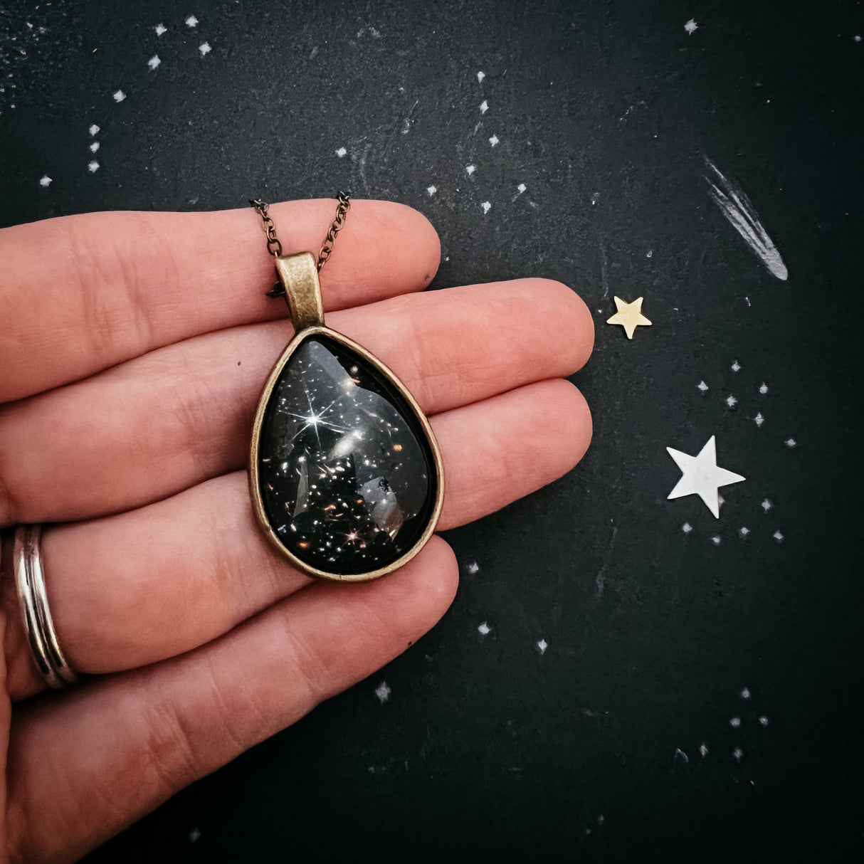 JWST Deep Field Drops in Cosmic Ocean Teardrop Necklace by Yugen Handmade