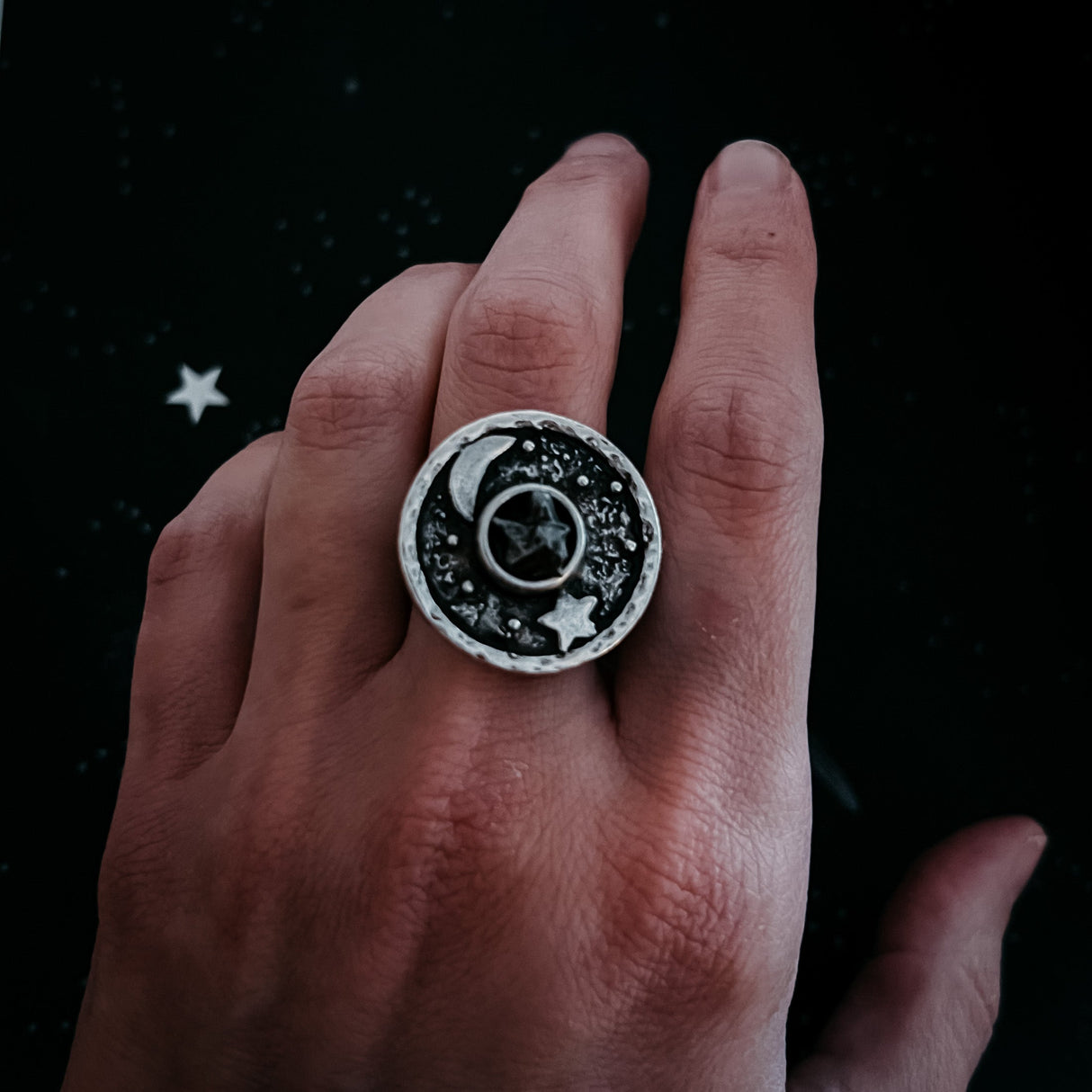 Night Sky Ring with Raw Meteorite by Yugen Handmade