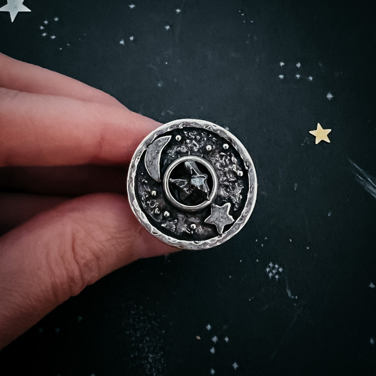 Night Sky Ring with Raw Meteorite by Yugen Handmade