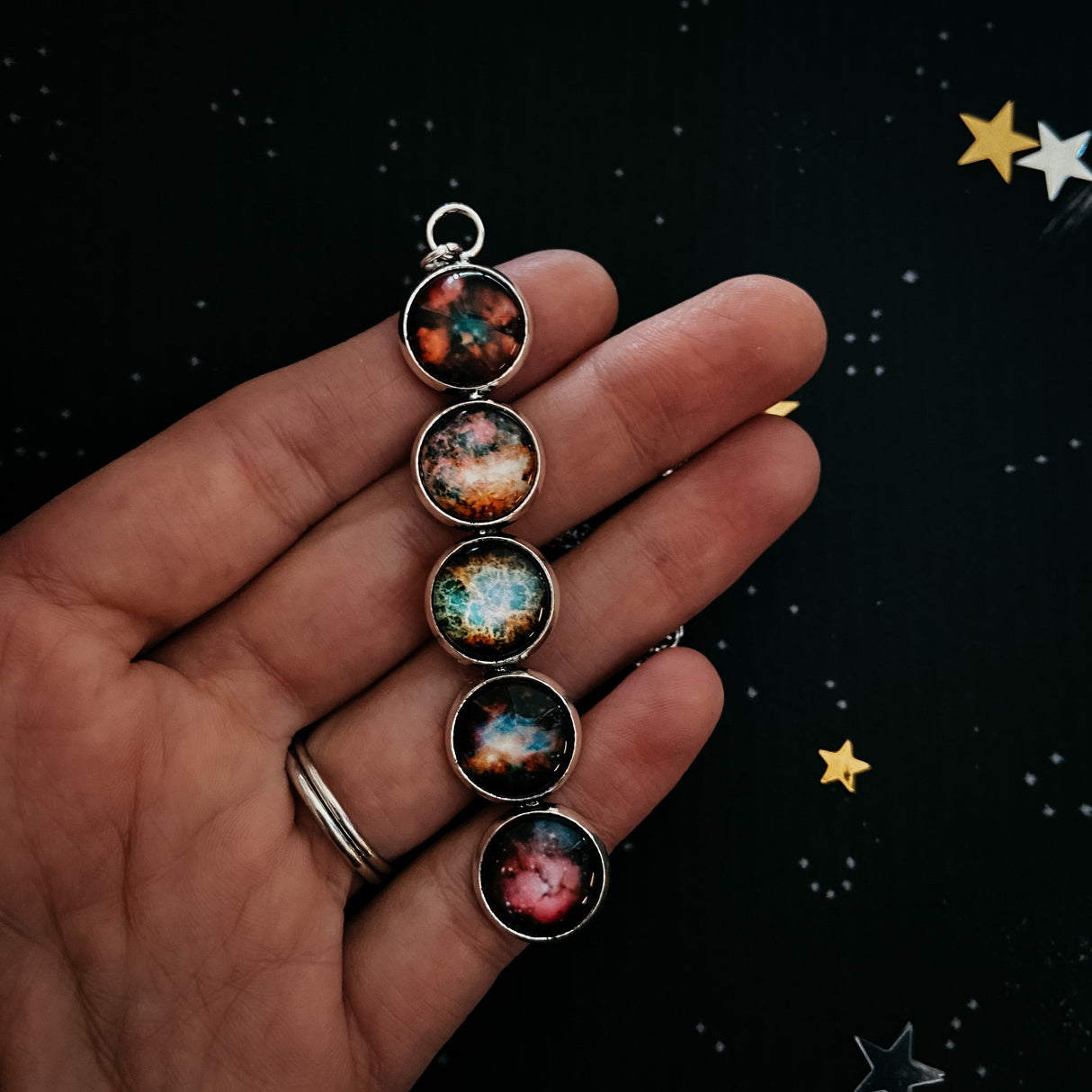 Nebula Rainbow Vertical Pendant Necklace by Yugen Handmade