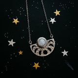 Moon Goddess Necklace - Moon Phases Rainbow Moonstone Pendant by Yugen Handmade