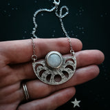 Moon Goddess Necklace - Moon Phases Rainbow Moonstone Pendant by Yugen Handmade