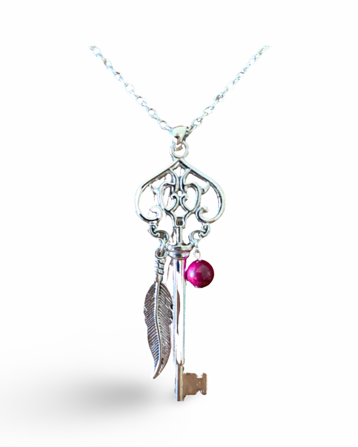 Skeleton Key Necklace with Pink Tiger’s Eye by The Urban Charm