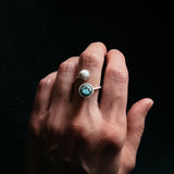 Earth and Moon Bypass Ring with Natural Stones by Yugen Handmade