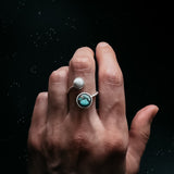 Earth and Moon Bypass Ring with Natural Stones by Yugen Handmade