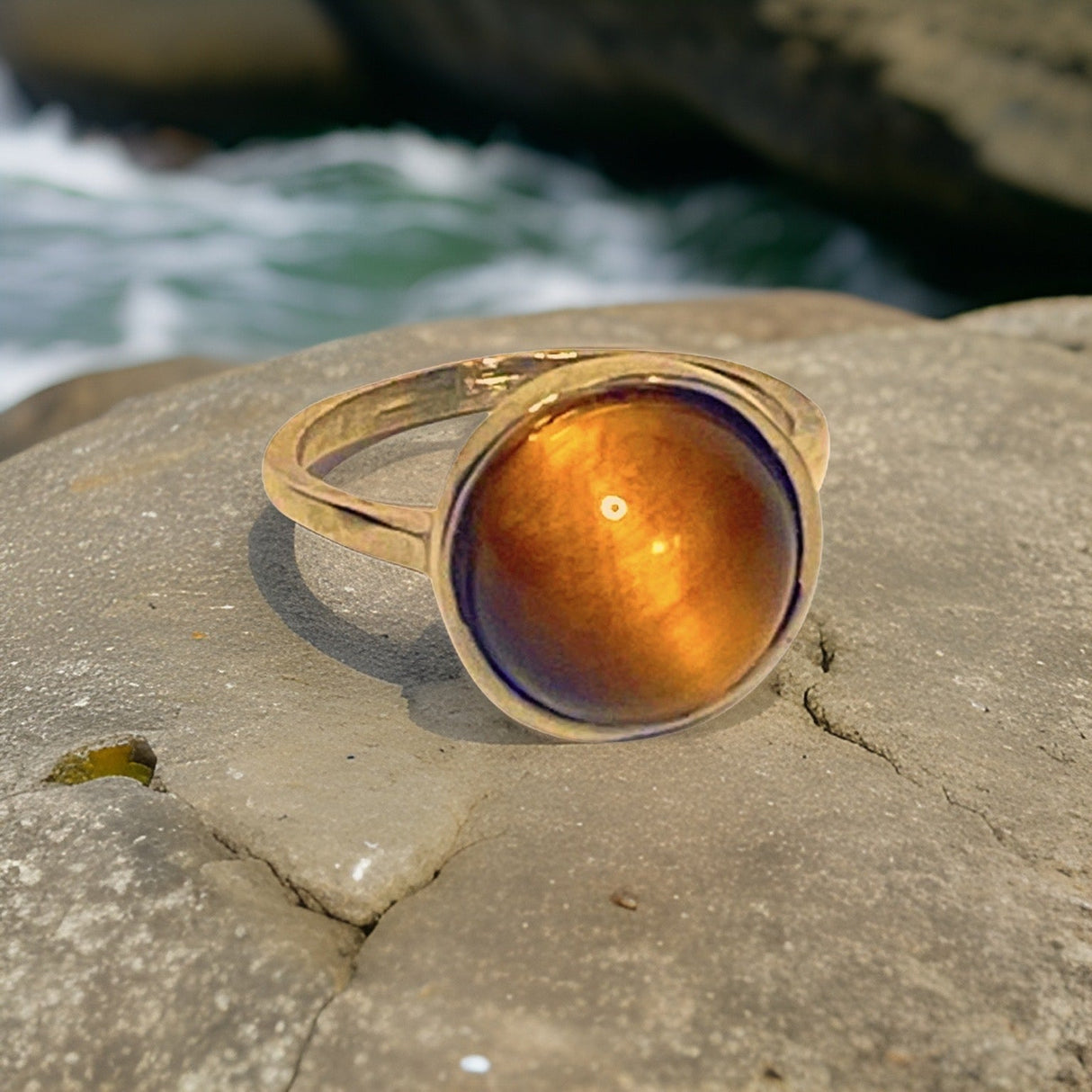 Tiger’s Eye Gemstone Round Ring by The Urban Charm