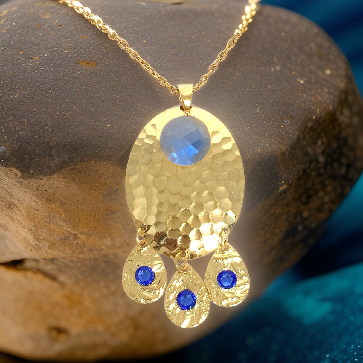 Hammered Sapphire Chandelier Necklace by The Urban Charm