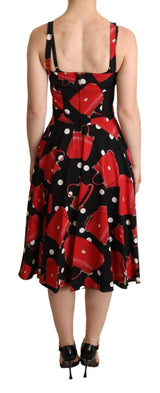 Black Red Bag Print A-line Mid Length Dress by Faz