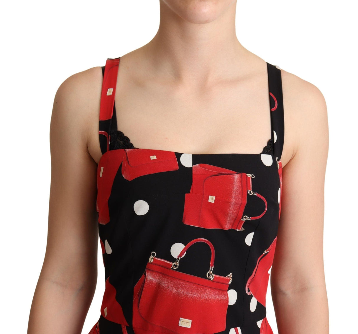 Black Red Bag Print A-line Mid Length Dress by Faz