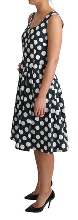 Green Polka Dotted Cotton A-Line Dress by Faz