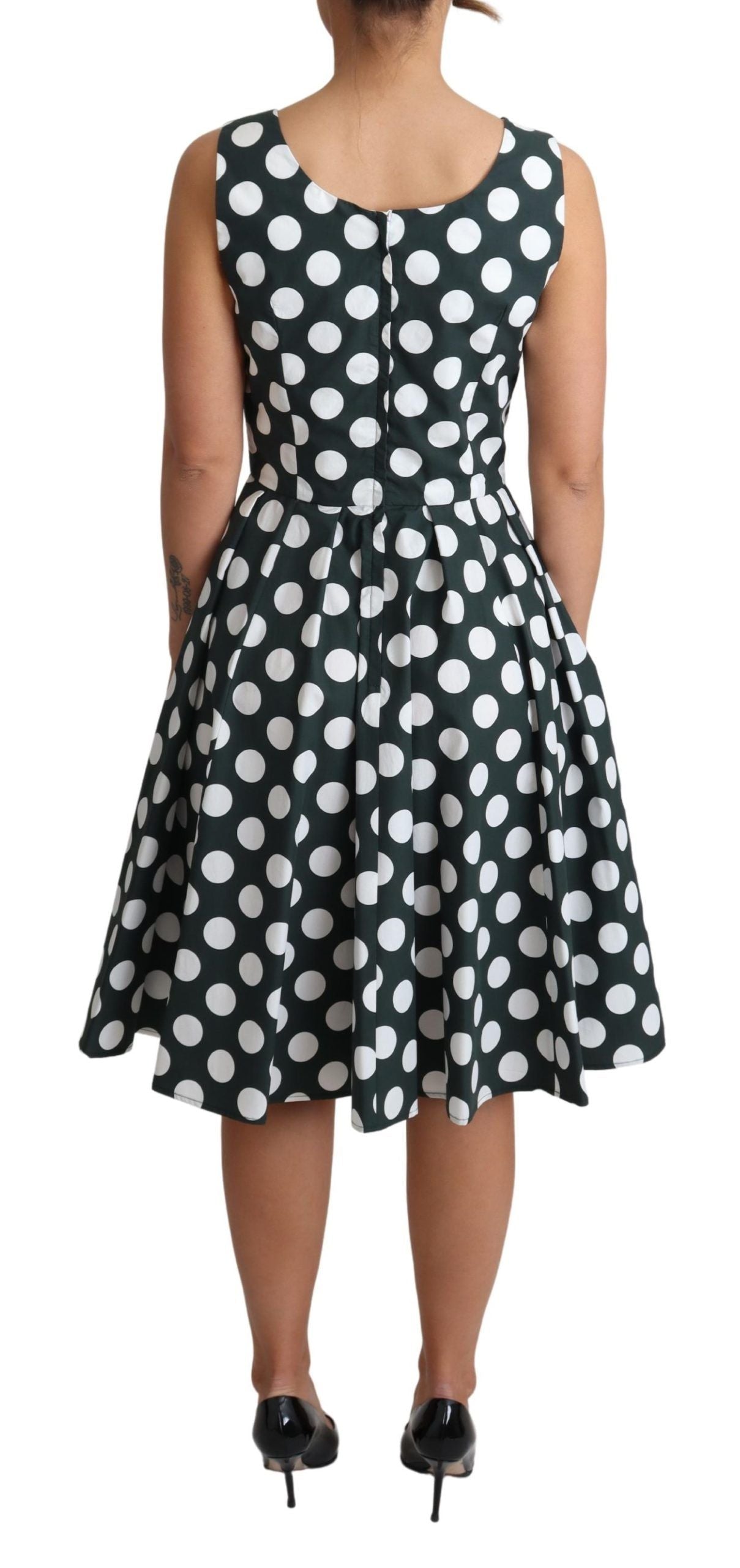 Green Polka Dotted Cotton A-Line Dress by Faz