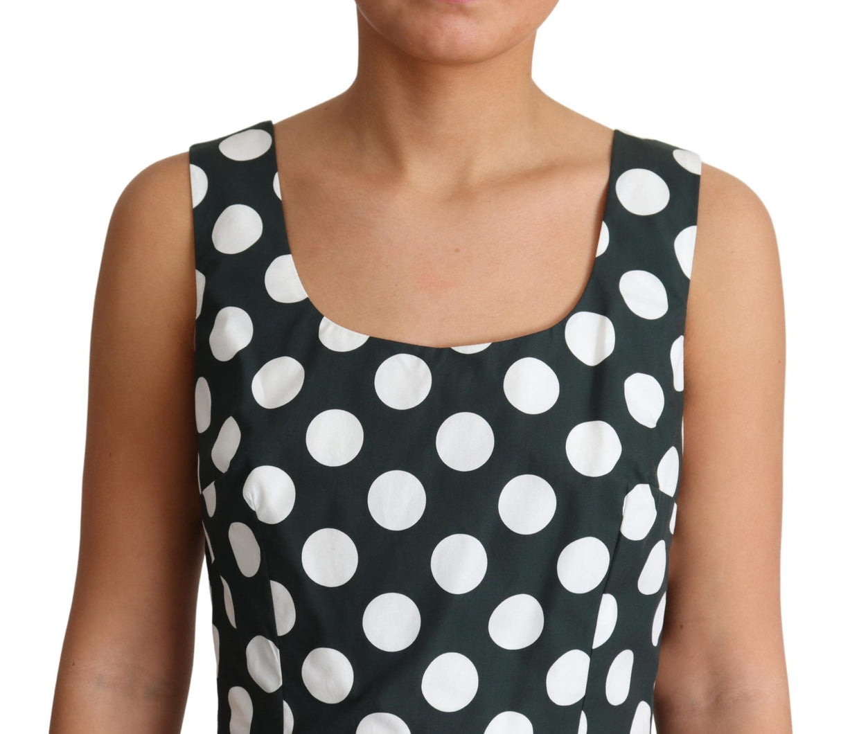 Green Polka Dotted Cotton A-Line Dress by Faz