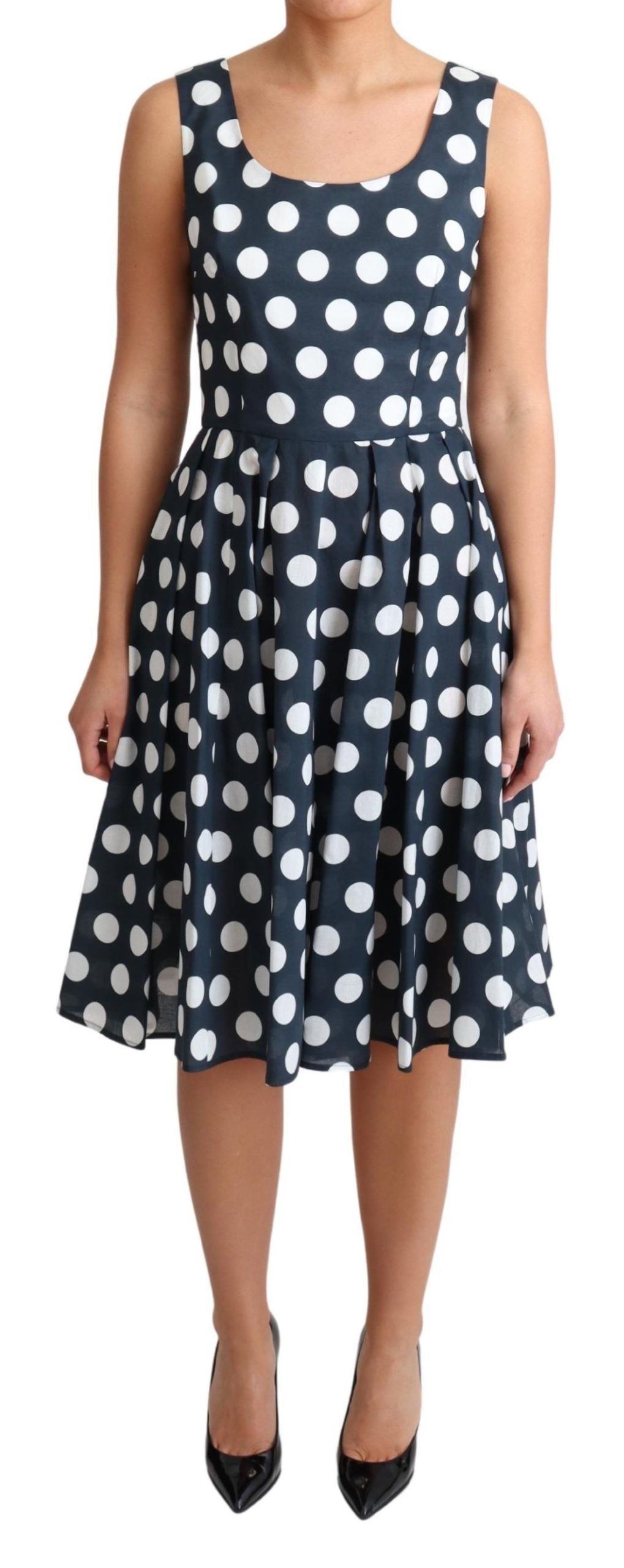 Blue Polka Dotted Cotton A-Line Dress by Faz