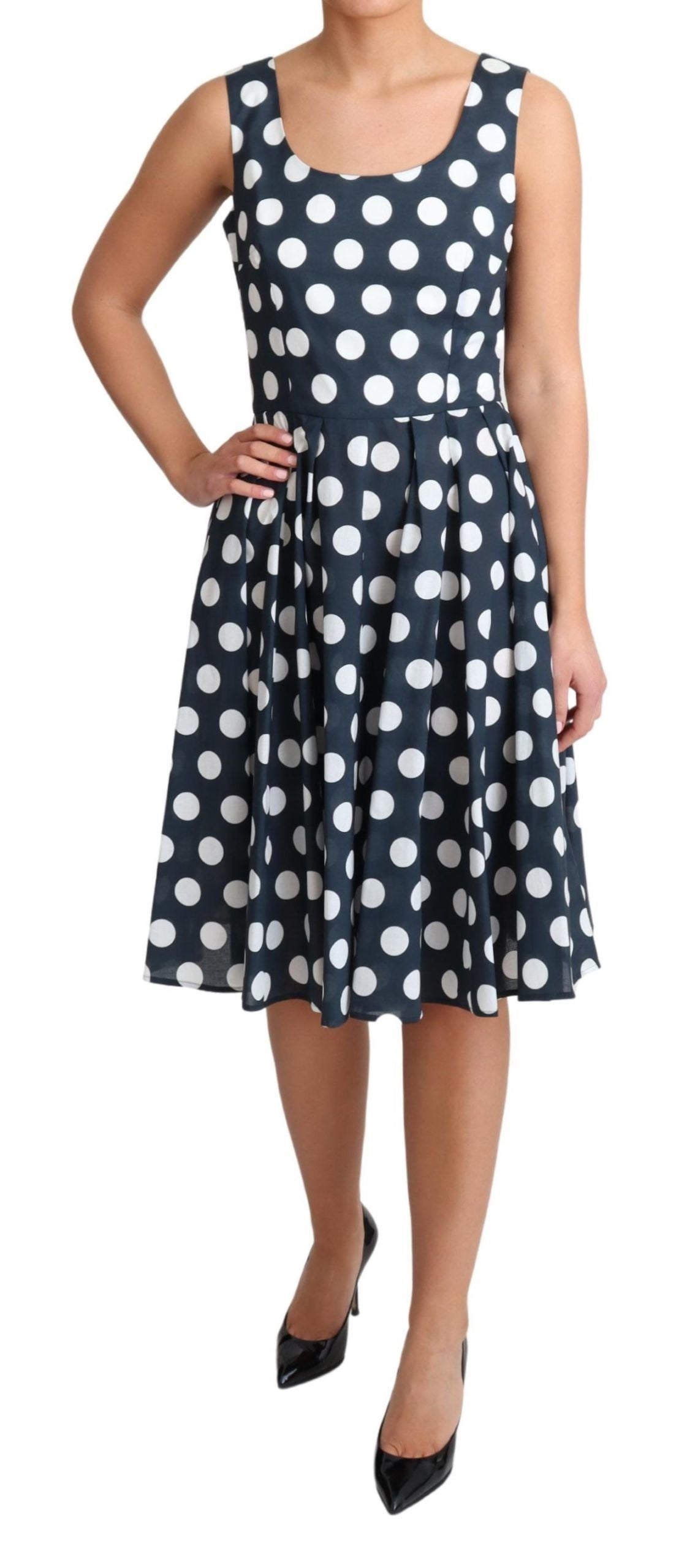 Blue Polka Dotted Cotton A-Line Dress by Faz