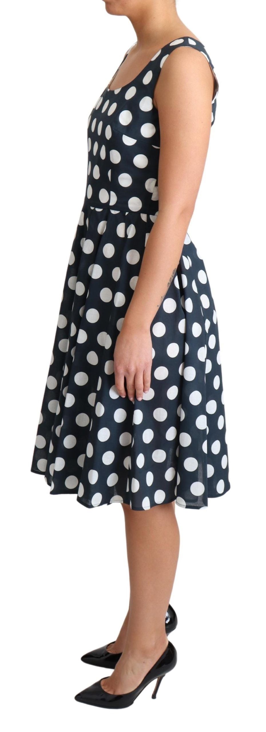 Blue Polka Dotted Cotton A-Line Dress by Faz