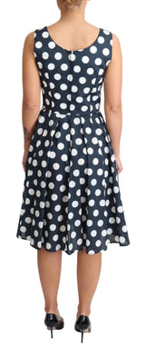 Blue Polka Dotted Cotton A-Line Dress by Faz