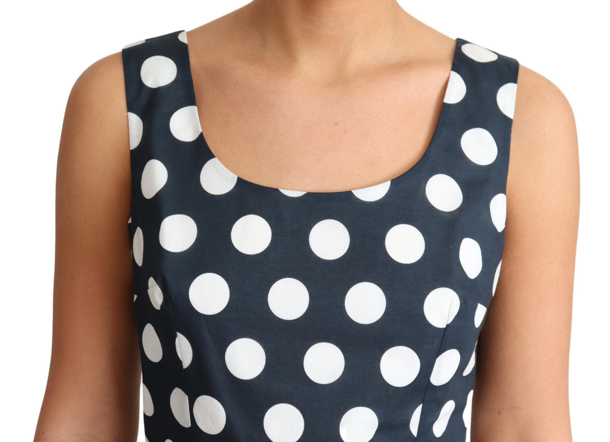 Blue Polka Dotted Cotton A-Line Dress by Faz