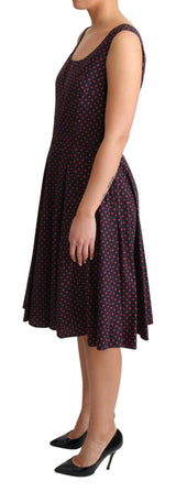 Red Blue Polka Cotton A-Line Gown Dress by Faz