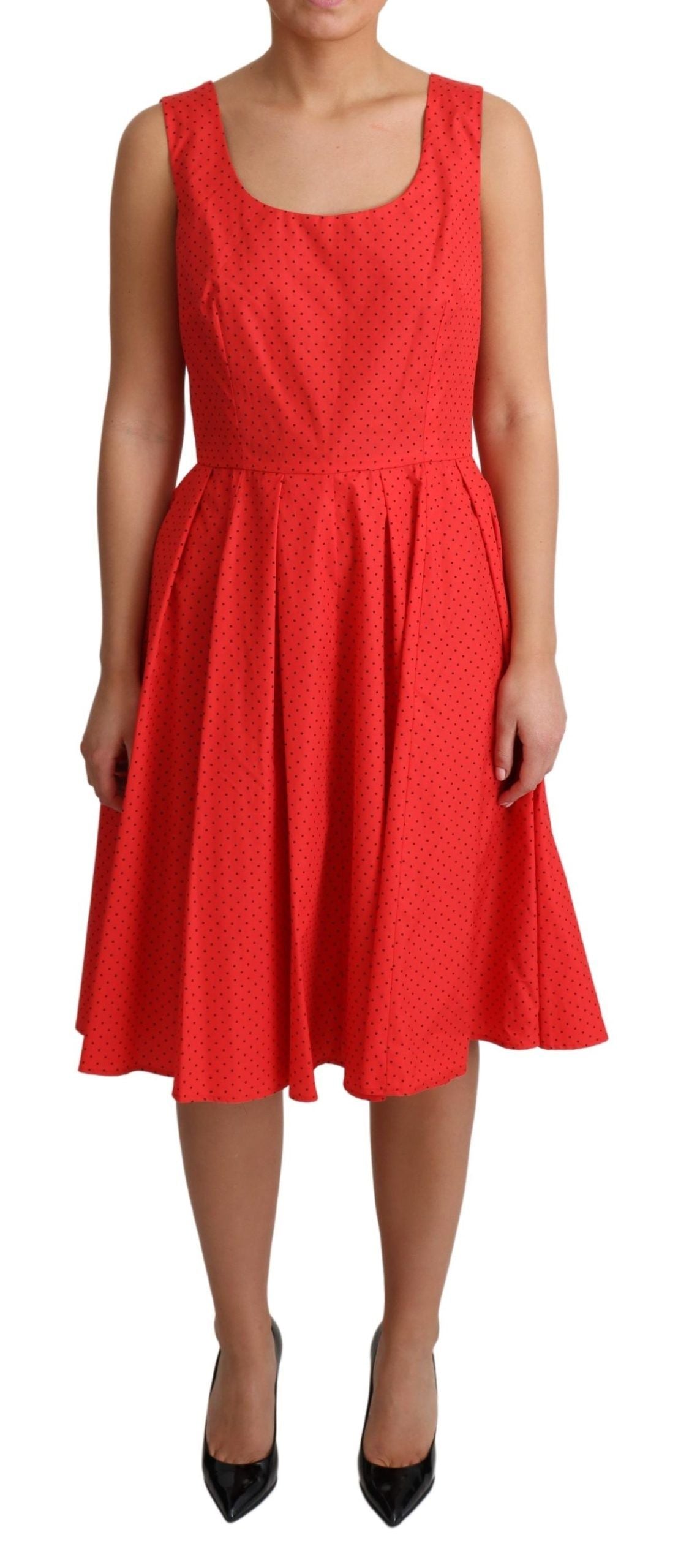 Red Polka Dotted Cotton A-Line  Dress by Faz