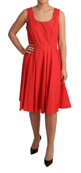 Red Polka Dotted Cotton A-Line  Dress by Faz