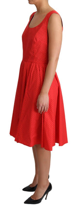 Red Polka Dotted Cotton A-Line  Dress by Faz