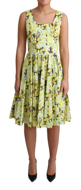 Yellow Floral Cotton Stretch Gown Dress by Faz