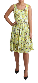 Yellow Floral Cotton Stretch Gown Dress by Faz