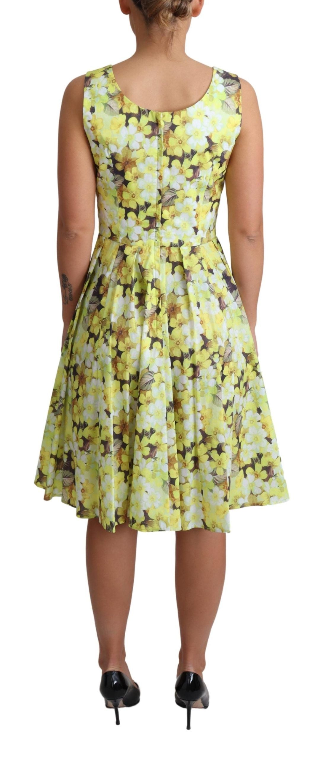 Yellow Floral Cotton Stretch Gown Dress by Faz