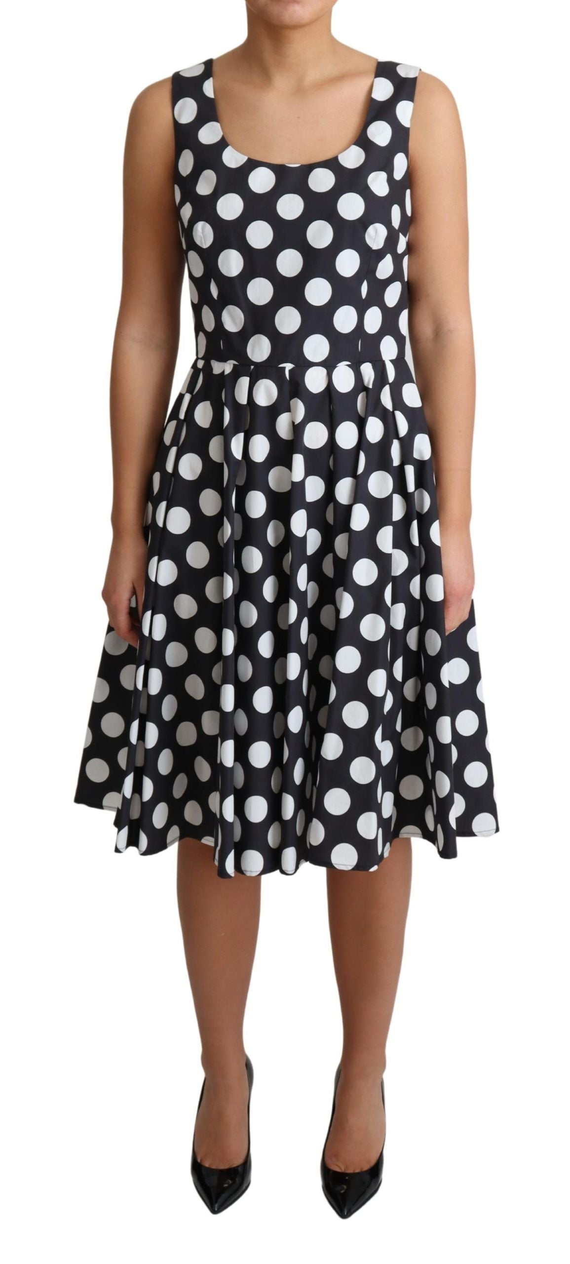 Blue Polka Dotted Cotton A-Line  Dress by Faz