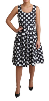 Blue Polka Dotted Cotton A-Line  Dress by Faz