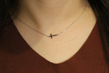 14k Solid Gold Sideways Cross Necklace by VicStoneNYC Fine Jewelry